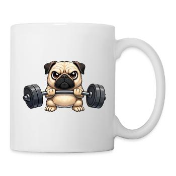 Carlin cool avec un bodybuilder de fitness cartoon avec haltères - Mug blanc - blanc - Droite