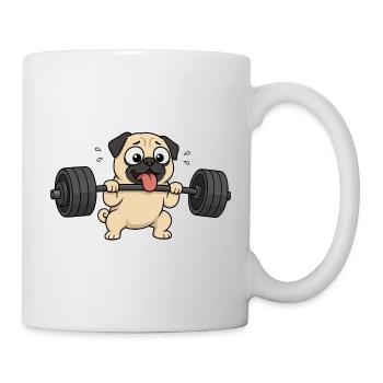 Cute Pug Cartoon Fitness Bodybuilder Weightlifter - Mug - white - Right