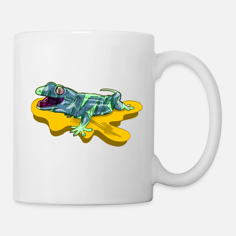 Eidechse auf neongelbem Teich - Tasse - Weiß