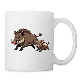 Wildschwein mit Frischling - Tasse - Weiß - Rechts