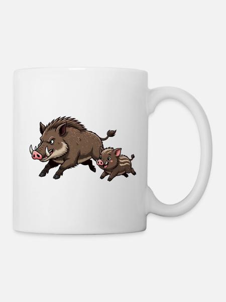 Wildschwein mit Frischling - Tasse - Weiß