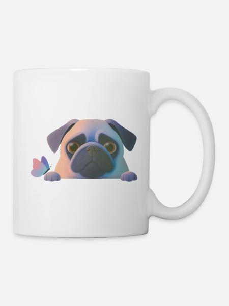 Mops mit Schmetterling - Tasse - Weiß