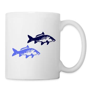 Zwei blaue Fischsilhouetten - Tasse - Weiß - Rechts