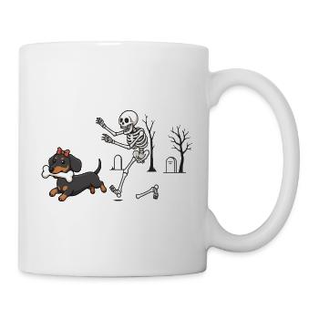Dackel und Skelett Halloween-Jagd - Tasse - Weiß - Rechts