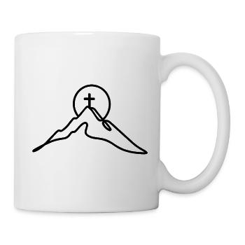 Minimalistischer Berggipfel mit Gipfelkreuz - Tasse - Weiß - Rechts