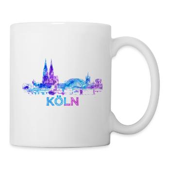 Köln Stadt Skyline Blau Purpur - Tasse - Weiß - Rechts