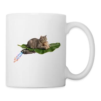 Lustige Katze reitet auf fliegendem Bananenblatt mit Turbo Exh - Tasse - Weiß - Rechts