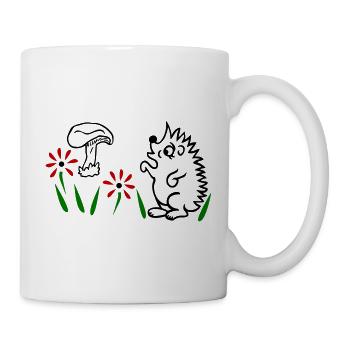 Igel mit Pilz, schönes Design für Naturliebhaber - Tasse - Weiß - Rechts