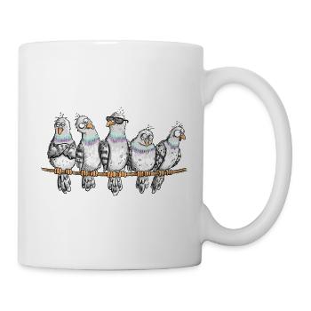Fünf lustige Tauben Stadttauben Brieftauben Vogel  - Tasse - Weiß - Rechts