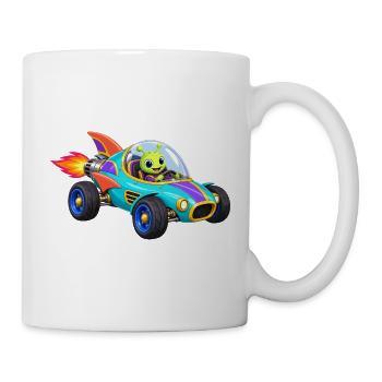 Alien Raketenrennwagen Cartoon - Tasse - Weiß - Rechts