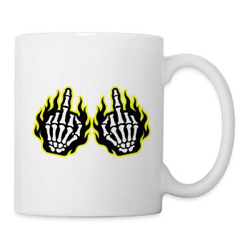 Skelett Mittelfinger Hände Flammen Gelb - Tasse - Weiß - Rechts