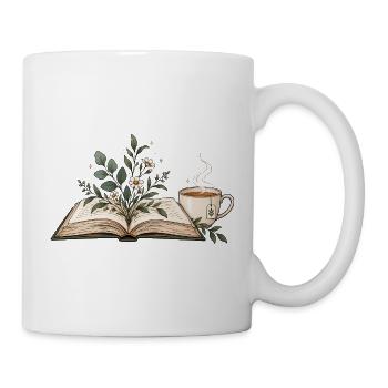 Buch mit Blumen & Teetasse - Tasse - Weiß - Rechts