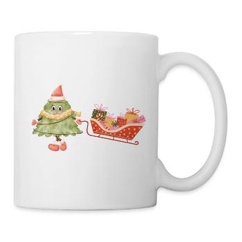 Süßer Weihnachtsbaum mit Schlitten und Geschenken - Tasse - Weiß - Rechts