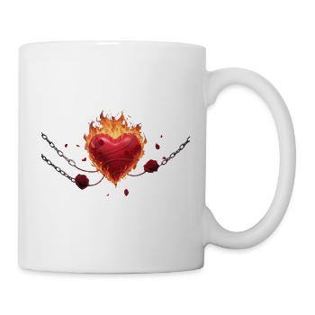 Flammendes Herz mit Ketten und Rosen - Tasse - Weiß - Rechts