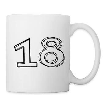 Zahl 18 handgezeichnet - Tasse - Weiß - Rechts