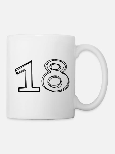 Zahl 18 handgezeichnet - Tasse - Weiß
