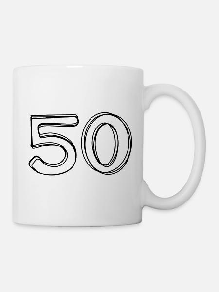 Zahl 50 handgezeichnet - Tasse - Weiß