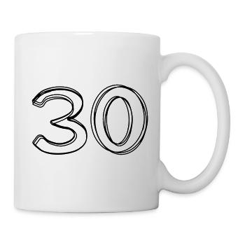 Zahl 30 handgezeichnet - Tasse - Weiß - Rechts