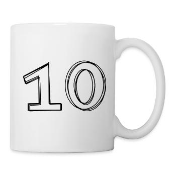 Zahl 10 handgezeichnet - Tasse - Weiß - Rechts