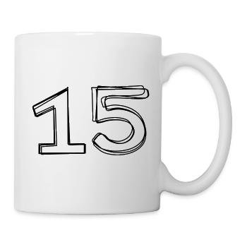 Zahl 15 handgezeichnet - Tasse - Weiß - Rechts