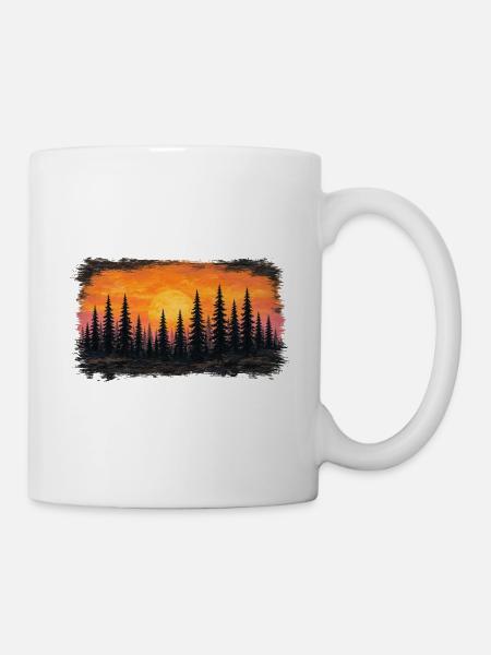 Sonnenuntergang Waldsilhouette - Tasse - Weiß