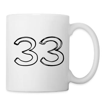 Zahl 33 handgezeichnet - Tasse - Weiß - Rechts