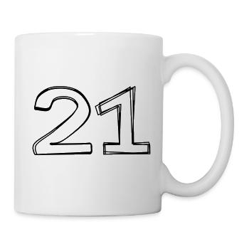 Zahl 21 handgezeichnet - Tasse - Weiß - Rechts