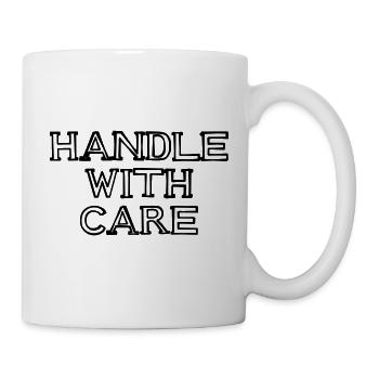 HANDLE WITH CARE Schriftzug handgezeichnet - Tasse - Weiß - Rechts