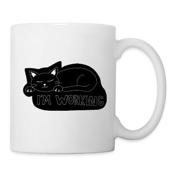Schlafende Katze bei der Arbeit - Tasse - Weiß - Rechts