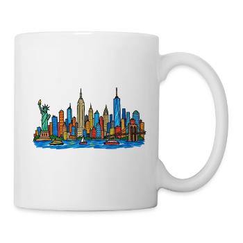 Bunte New York Skyline im Kinder-Kritzelstil - Tasse - Weiß - Rechts