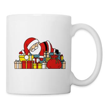 Süßer Kawaii-Weihnachtsmann schläft auf Geschenken - Tasse - Weiß - Rechts