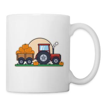 Roter Traktor mit Anhänger voller Kürbisse - Tasse - Weiß - Rechts