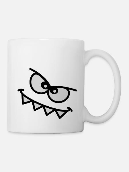 Evil Peeping Cartoon Monster Face Sharp Teeth - Mug blanc - blanc