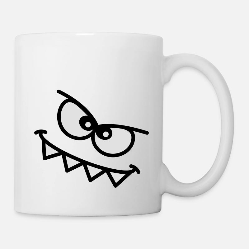 Evil Peeping Cartoon Monster Face Sharp Teeth - Mug blanc - blanc