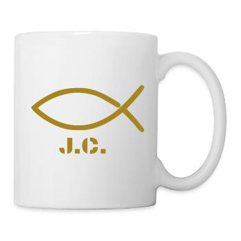 Poisson christianisme or avec légende - Mug blanc - blanc - Droite