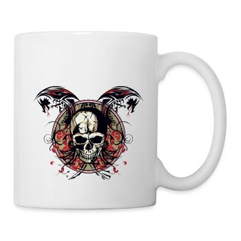 head of death dragon crane tribal skull chinese fan - Mug - white - Right
