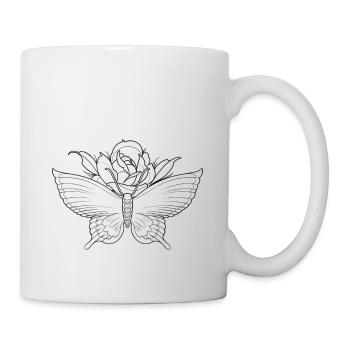 Schmetterling mit Rose - Tasse - Weiß - Rechts
