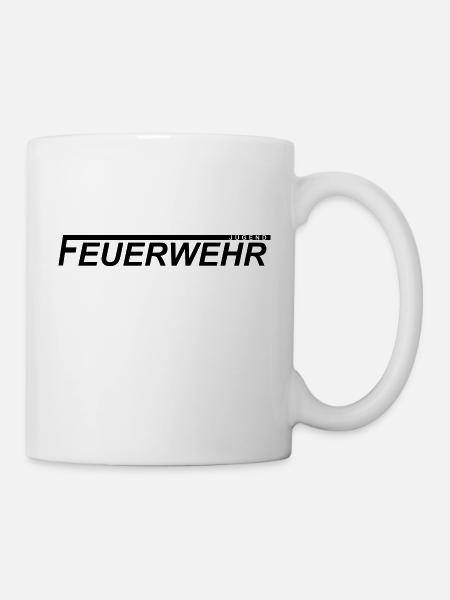 Jugendfeuerwehrlogo mit langem F - Tasse - Weiß