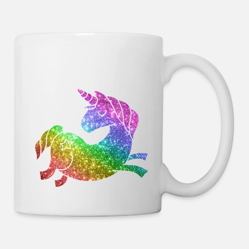 Regenbogen Glitzer Einhorn - Unicorn - Tasse - Weiß