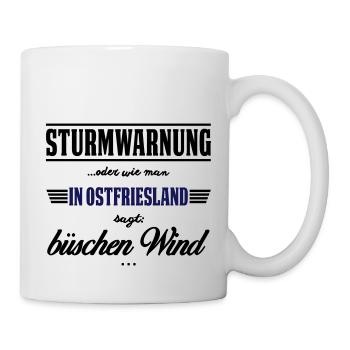 Sturmwarnung Ostfriesland - büschen Wind - Tasse - Weiß - Rechts