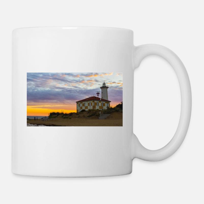 Sonnenuntergang Leuchtturm Bibione - Tasse - Weiß
