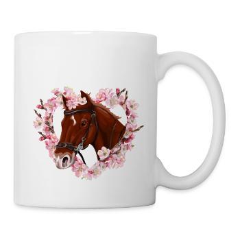 Pferd Süß Mit Blumenherz - Tasse - Weiß - Rechts