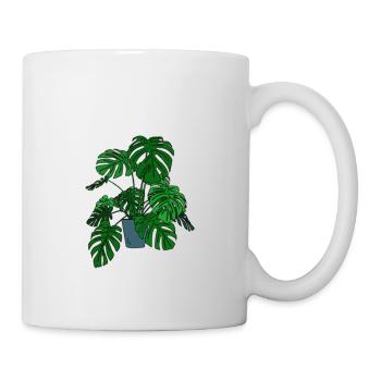 Monstera, Pflanze, Lineart, Plant, Jungle, Vintage - Tasse - Weiß - Rechts