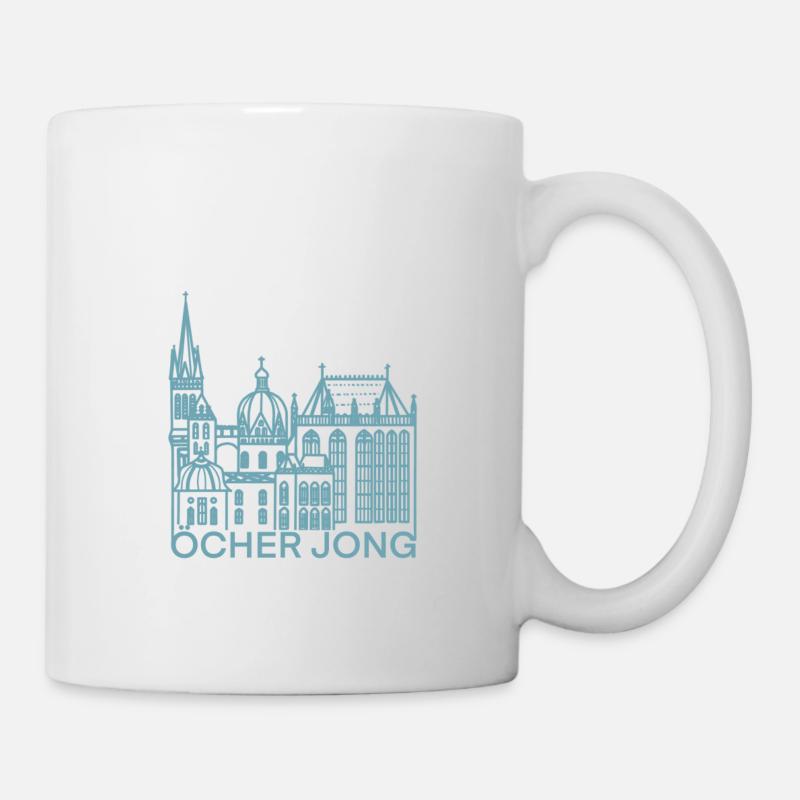 Stadt Aachen, Dom, Liebe, Kirche, Öcher Jong - Tasse - Weiß