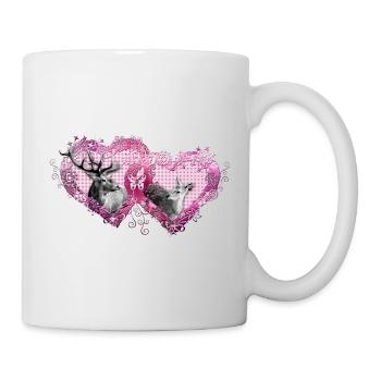 Doppelherz mit Hirsch / / Wiesn/ Damen - Tasse - Weiß - Rechts