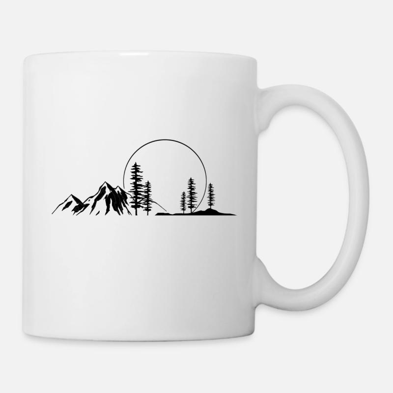 Berge Wald retro Mond - Tasse - Weiß