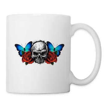 Skull Skull Roses Flowers Butterfly - Mug - white - Right