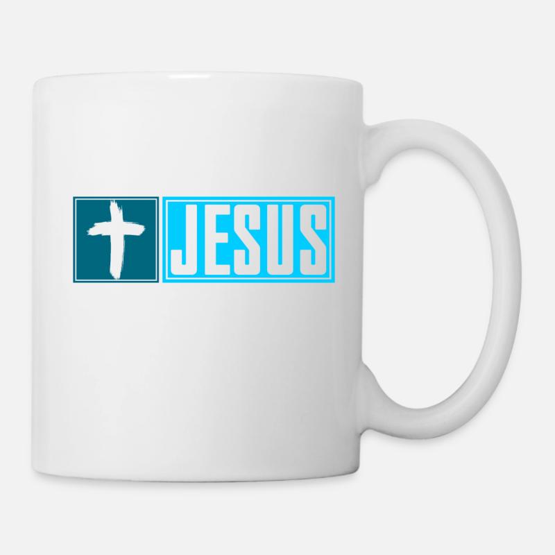 Croix de JÉSUS -bleu- - Mug blanc - blanc