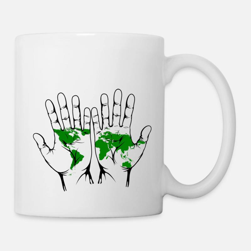 Mains avec carte du monde - Mug blanc - blanc