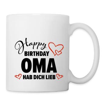 Happy Birthday Oma Hab dich lieb Baby Geschenk - Tasse - Weiß - Rechts